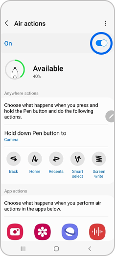 Air actions toggled on