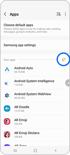 Sort by icon selected