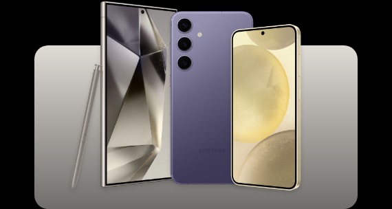 The Galaxy S Series is shown, including the S24 Ultra with S Pen, rear view of S24+ and screen view of S24.