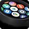 A close up shot of a Samsung Galaxy watch face displaying smartwatch apps available in the Play Store on a black background.