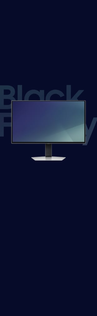 Dark black background with monitor icon