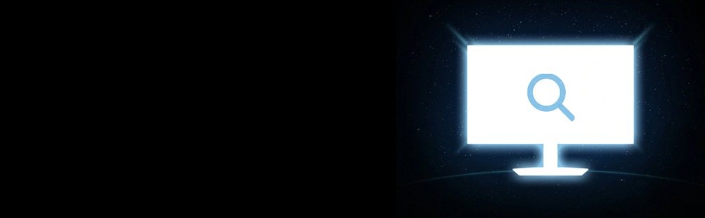 A monitor silhouette with a magnifyingglass icon.