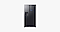 A black fridge freezer is shown on a grey background