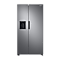 A silver Samsung American fridge is shown against a white background