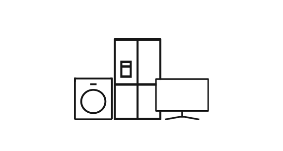Black outline of a laundry appliance, fridge freezer and monitor