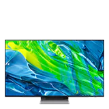 A Samsung TV with a green and blue graphic on the screen