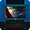Outdoor camera hanging on blue wall