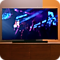 QLED TV and Soundbar on TV stand playing music