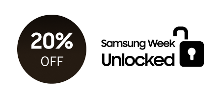 20% off roundel with the Samsung Unlocked padlock icon