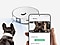 Robot vacuum cleaner scans the dog and the front view of the  dog is shown on the Galaxy smartphone.