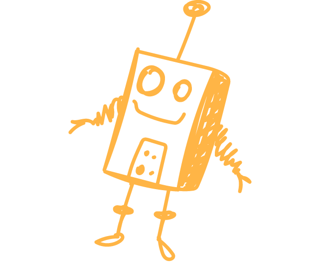 A yellow illustrated robot is shown. 