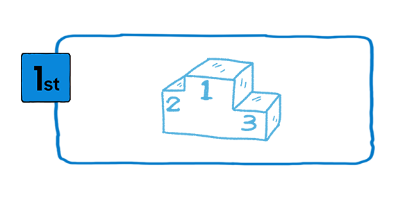 A blue illustrated awards plinth with first, second and third places is shown to depict winners.