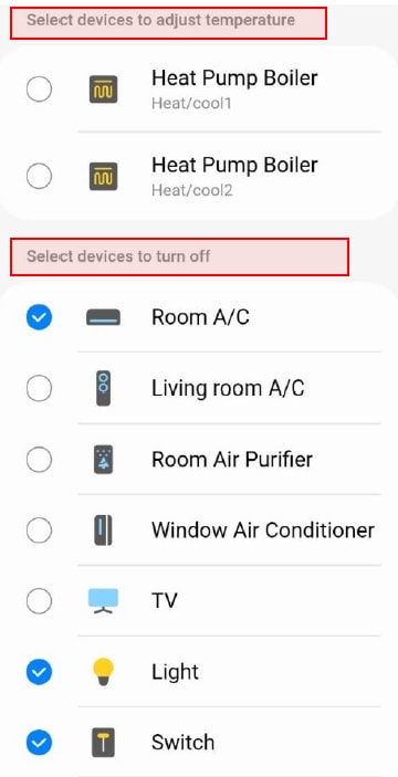 Select list of controllable Direct Response devices