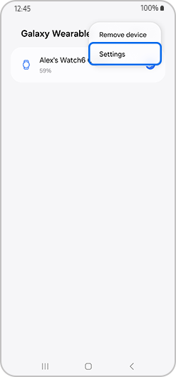 Settings option highlighted.