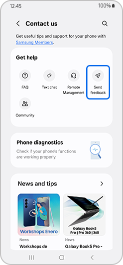 Send feedback option highlighted.