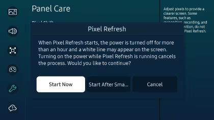 Visning af Pixel Refresh-indstillingerne på en Samsung OLED-skærm