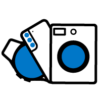 washing machine, phone, watch icon