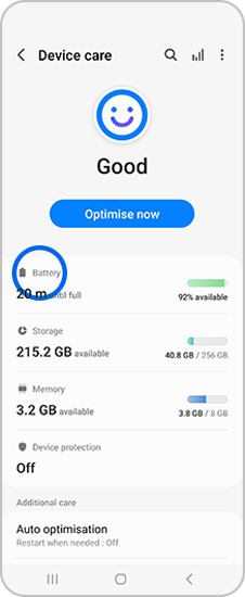 Battery selected
