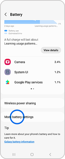More battery settings selected