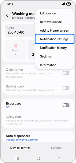 Drop-down menu with “Notification settings” highlighted.