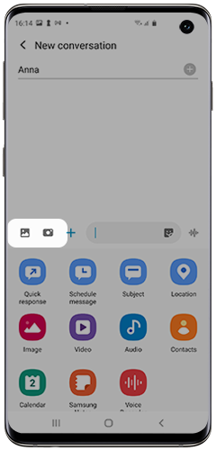 Attach multimedia icons highlighted on a Galaxy smartphone
