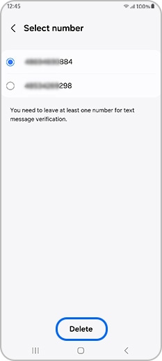 Select a number to remove and tap Delete