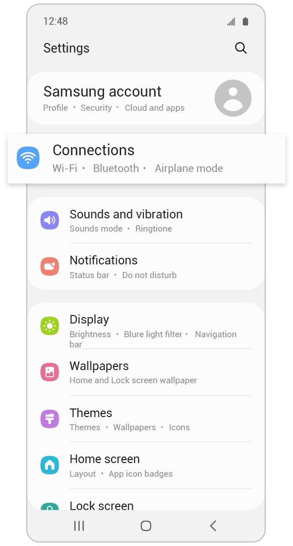 Go to "Settings" and select "Connections".