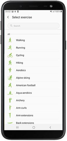 Select the exercise and record calories burnt