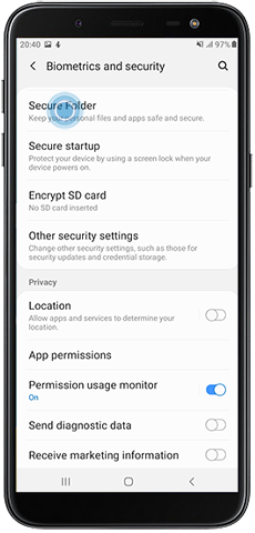 Tap secure folder