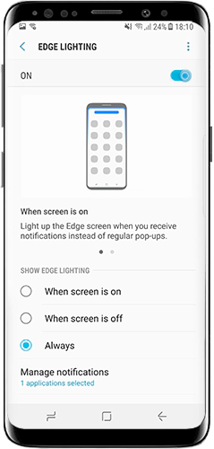 Tap the switch to activate Edge lighting