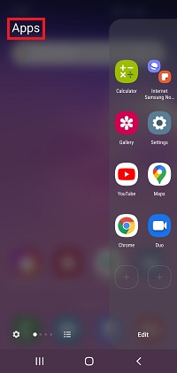 Swipe left or right until you open the apps panel