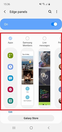 Tap on each edge panel that you would like to use