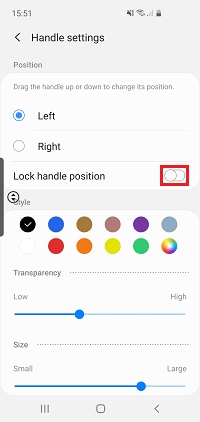 To prevent the handle from being moved, tap Lock handle position
