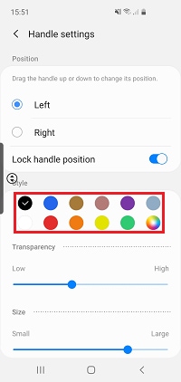 Tap any of the colour options to change the colour of the handle