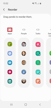 Use the <> icons to change the order of the panels
