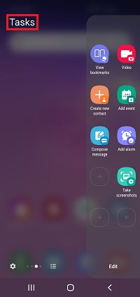 Swipe across the edge panel to open the tasks panel