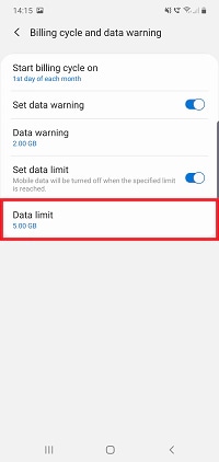 Tap data limit