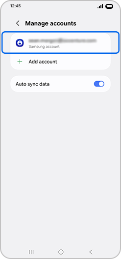 Samsung Account selected in Manage accounts