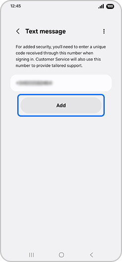 Add selected in Text messages menu of two-step verification options