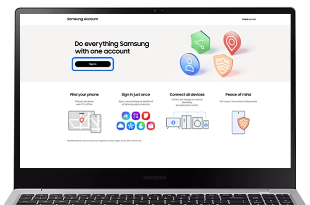 Sign in selected on home page of Samsung Account website