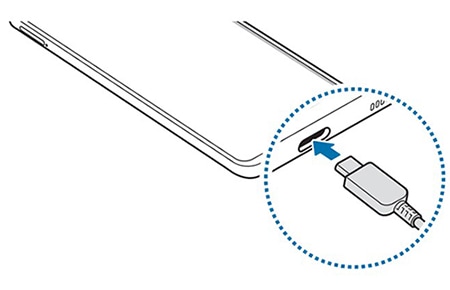 USB-C cable used to charge the Galaxy A51 battery