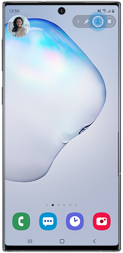Tap the front camera icon while recording screen on Note10