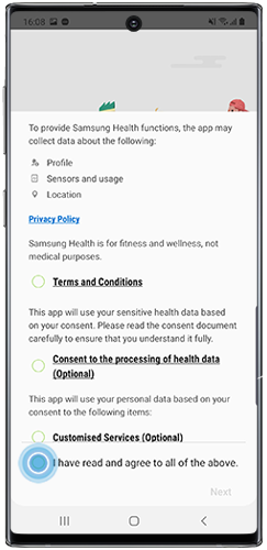 Tap to view and accept terms and conditions