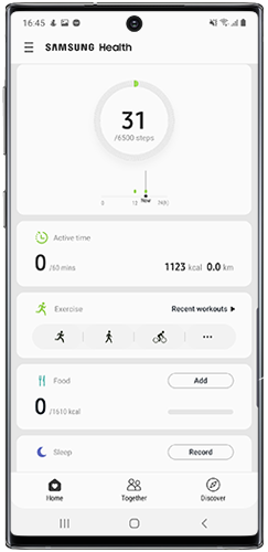Samsung health home page