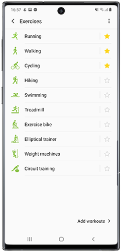 Tap to select type of exercise