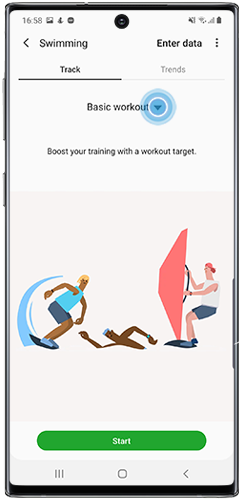 Tap down arrow to choose type of workout