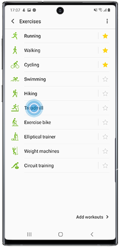 Tap to select type of exercise