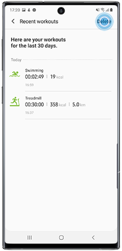 Tap to delete a previous workout