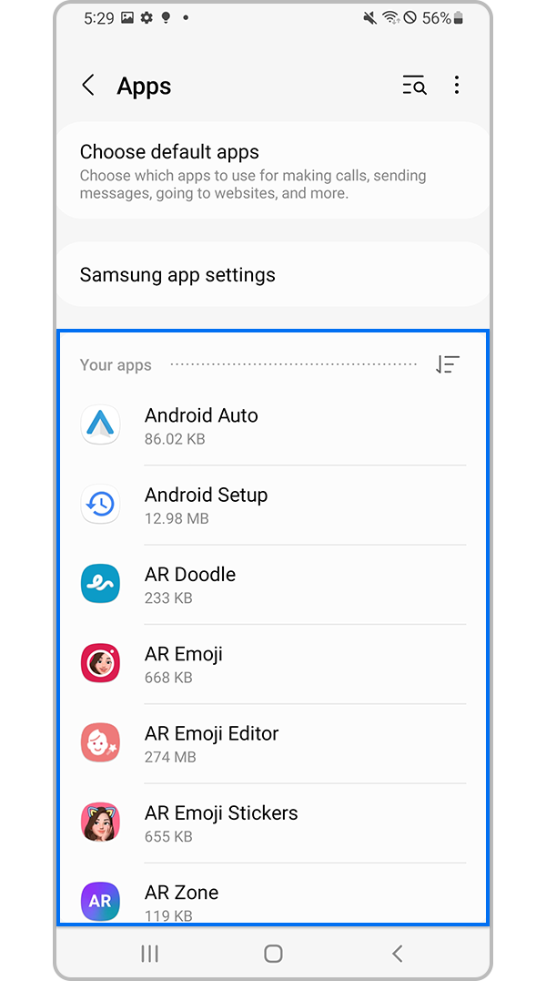 Choose app to clear cache of