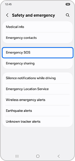 "Emergency SOS" selected